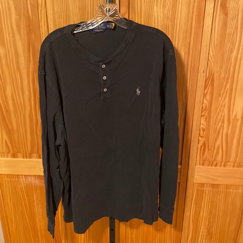 MENS RALPH LAUREN PIQUE KNIT CREWNECK THREE BUTTON LONG SLEEVE